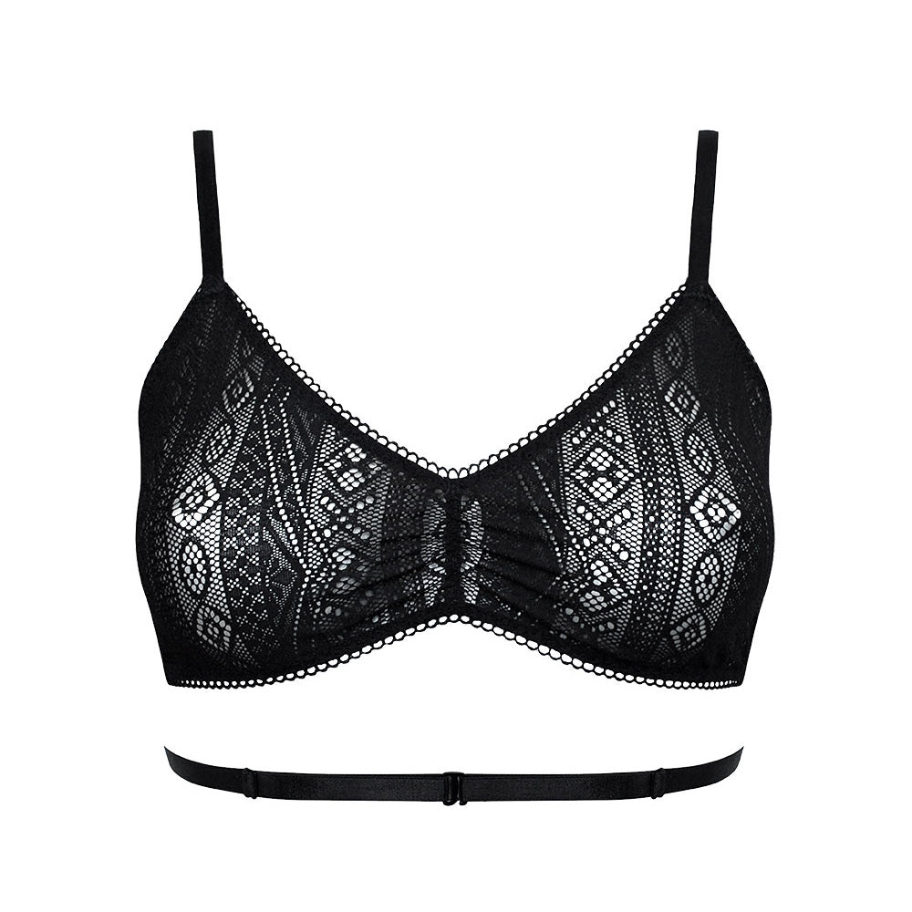 Buy All Over Lace Strappy Back Bralette & Brazilian Brief Set Black For  Women